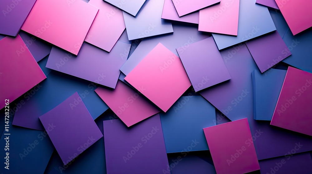 Poster an abstract composition of purple and pink geometric shapes blending harmoniously to create a visual
