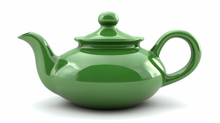 A glossy green teapot with a round body and a curved spout, designed for serving tea.