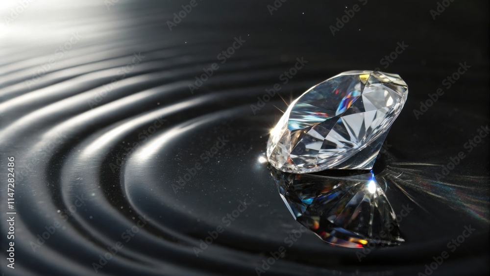 Aufkleber A sparkling diamond rests on a surface of ripples, creating a mesmerizing reflection of light and form.