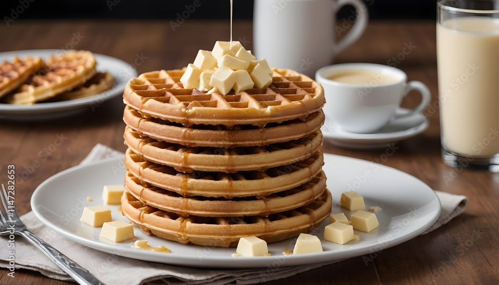 Canvas Prints stack of waffles with white chocolate on top