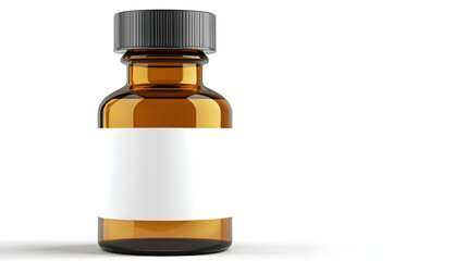 A small amber glass vial with a white label, commonly used for storing liquids.