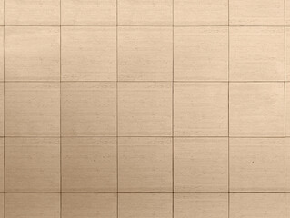 Top view of classic interior ceramic bathroom floor with stripes, scratches in neutral tones. Beige marbleized travertine polished square porcelain tiles with soft relief texture.	