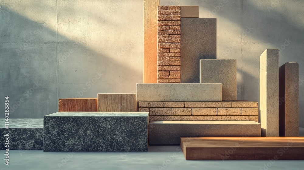 Aufkleber Construction materials arranged artistically in a modern workspace with natural light. Generative AI