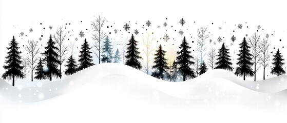 Winter Forest Silhouette Landscape.