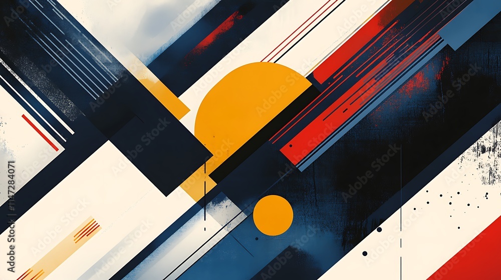 Poster abstract artwork featuring a vibrant interplay of geometric shapes bold colors dynamic lines for des