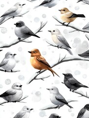 Fototapeta premium Winter Birds on Snowy Branches.
