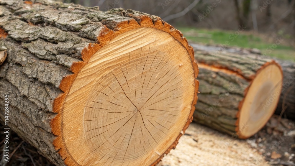 Aufkleber a felled tree trunk displaying the intricate grain patterns of its heartwood, revealing the story of