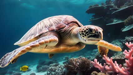Obraz premium Free photo sea turtle under water natural sea life with corals 