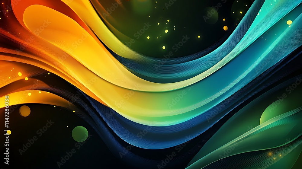 Poster dynamic abstract artwork featuring swirling vibrant colors glowing particles for ideal backgrounds o