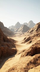 Fototapeta premium Arid desert landscape with rocky mountains and sand.