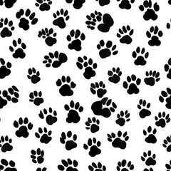 Fototapeta premium Hand drawn black poodle paw prints on white background 