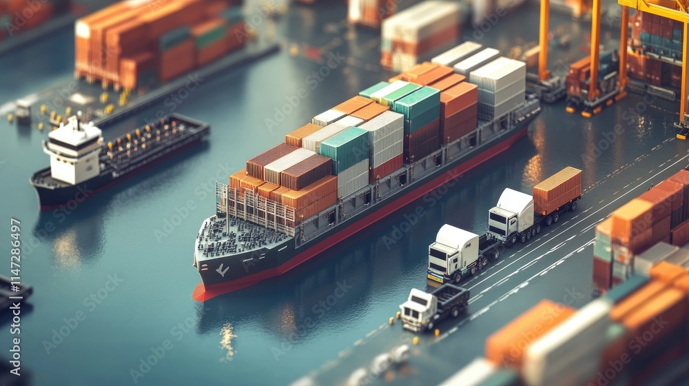 Aufkleber a scene showing a cargo ship and trucks at a logistics terminal, representing the growth and efficie