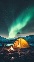 Serene Camping Scene Under Northern Lights