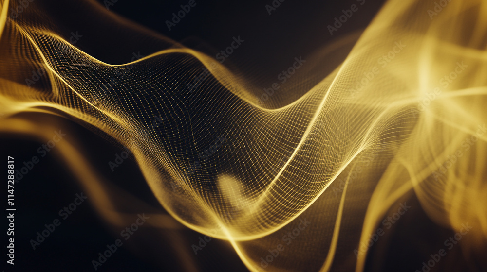 Poster Golden waves of light creating an abstract pattern in a dark setting.  