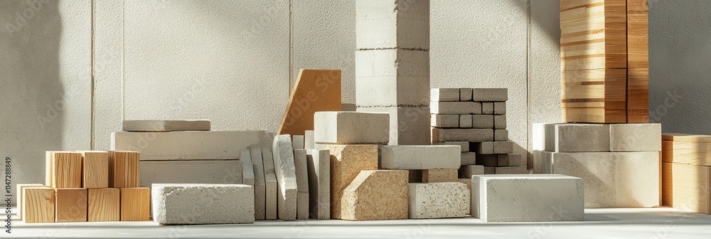 Leinwandbilder various construction materials arranged neatly in a bright interior setting with ample copy space. g