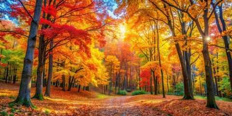 Vibrant autumn forest with colorful leaves, autumn, forest, foliage, colorful, vibrant, trees, nature, seasonal