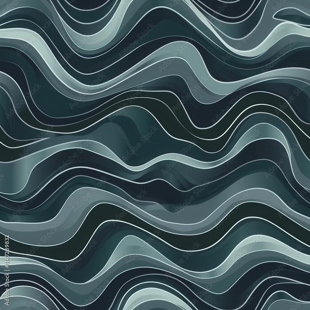 Poster abstract wave pattern with flowing lines in dark and light shades creating a dynamic visual effect o