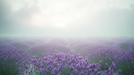 Fototapeta premium Lavender Field Misty Morning Sunrise Scene