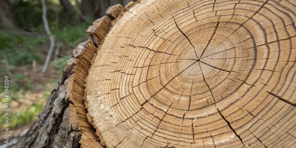 Poster a close-up of the cross-section of a tree trunk, revealing the intricate network of growth rings and