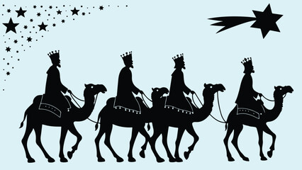 Happy epiphany day Flat Reyes Magos silhouette illustration.