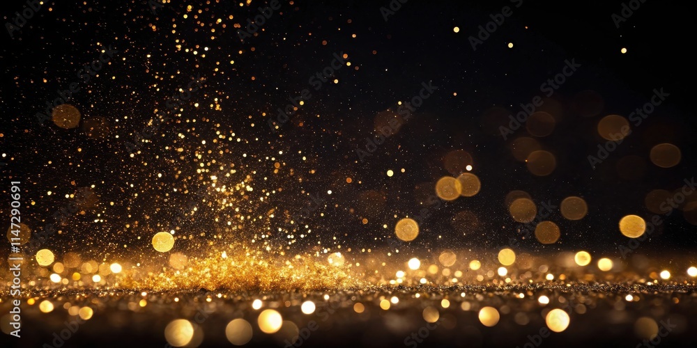 Poster a dark background with sparkling gold glitter and a soft, blurry focus, creating a luxurious and fes