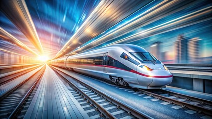 Fototapeta premium High speed train traveling on futuristic railway, transportation, speed, technology, railway, travel, modern