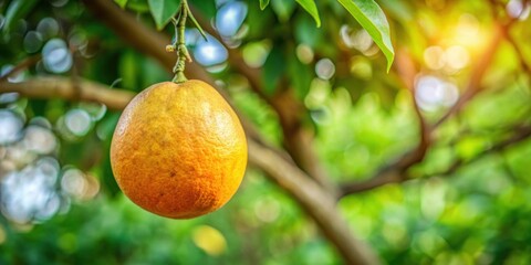 Low angle view of ripe Bael fruit hanging in the tree , Bael fruit, Bengal quince, Bilak, Aegle mamelos, tropical fruit, tree