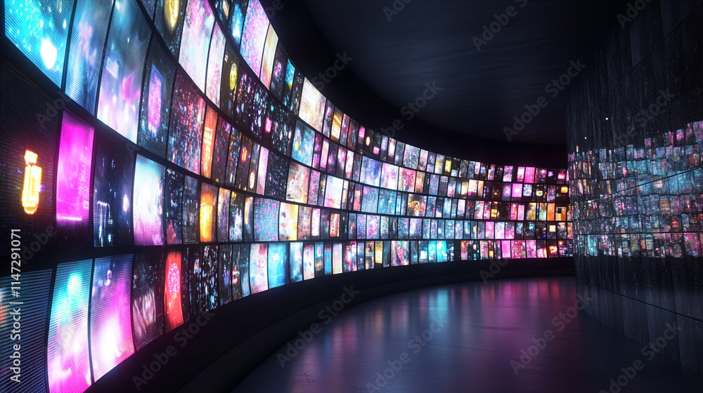 Poster Interactive digital art display showcasing vivid visuals in an immersive space.  