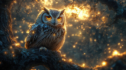 Majestic Owl in a Starlit Forest