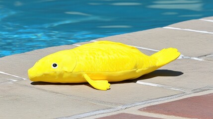 Obraz premium Yellow Koi Plush Toy by the Poolside