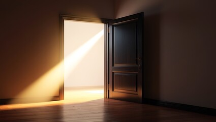 Warm Sunlight Streams Through an Open Door into a Room