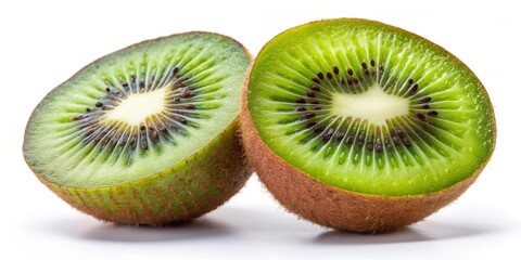 Fototapeta premium Sliced fresh kiwi fruit on a white background, kiwi, fresh, fruit, green, healthy, organic, tropical, vitamin C, juicy