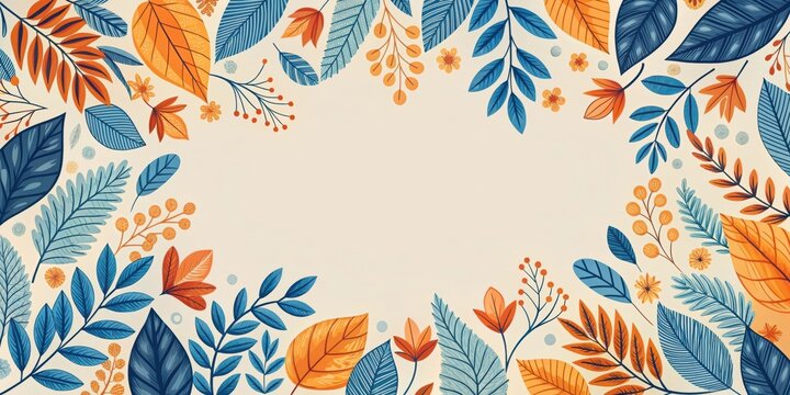 Beautiful floreal pattern featuring orange and blue leafs, floral, pattern, leaves, nature, colorful, vibrant, abstract