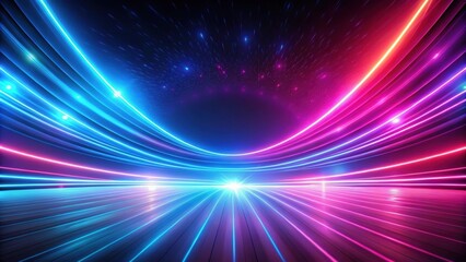 Obraz premium Abstract neon background with ascending pink blue red glowing lines and light beams, rendering, neon, abstract, background, pink