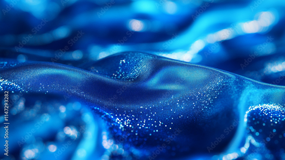 Poster textured deep blue fabric with shimmering patterns flowing gracefully.