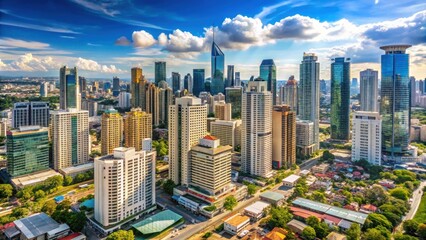 Fototapeta premium Modern cityscape of Makati, Manila, Philippines with skyscrapers and urban infrastructure , Makati, Manila