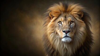 Fototapeta premium Top view of a lion with a large mane in rendering, lion, wild, beast, mane, top view, rendering, safari