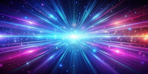 Fototapeta premium Abstract cosmic background in blue and purple neon glow colors resembling the speed of light in the galaxy