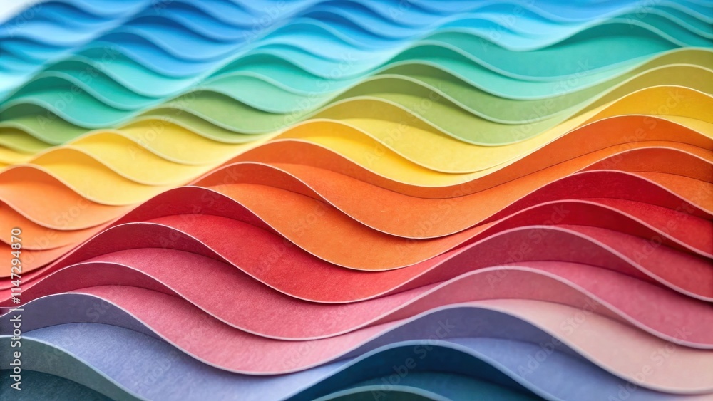 Poster Abstract Wavy Pattern of Multicolored Paper, Creating a Visual Symphony of Hues and Curves