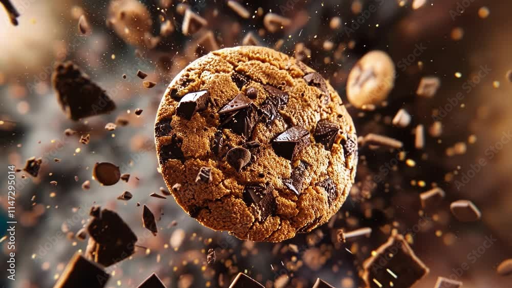Poster a classic chocolate chip cookie with chunks of dark and light chocolate inspired by the duality of m