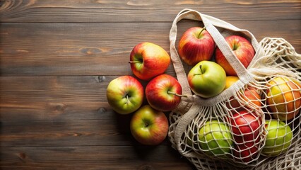 Eco-friendly bag filled with fresh apples, promoting zero waste and sustainable shopping, sustainability, eco-friendly