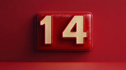 Red button with gold number fourteen.