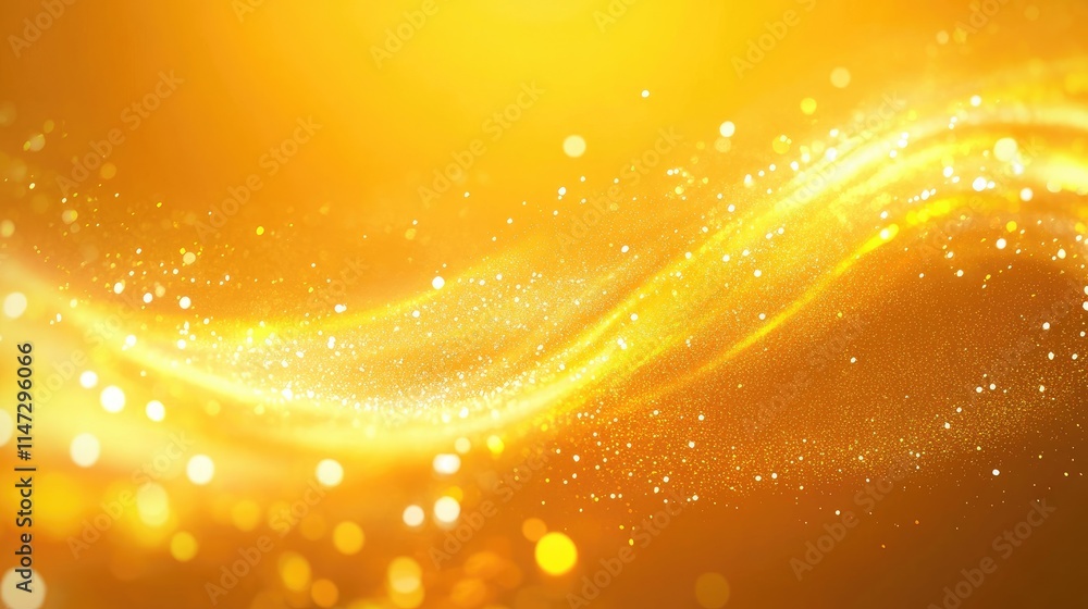 Poster shimmering golden wave with sparkling light particles in motion