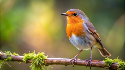 Fototapeta premium Robin bird perched on a branch in a forest setting, robin, bird, branch, wildlife, nature, feathers, colorful, outdoor, avian