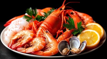 Delicious Seafood Platter with Shrimp, Lobster, and Clams