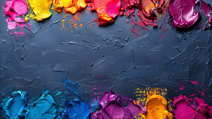 Vibrant Holi Colors on Textured Canvas with Copy Space Background, Colorful Powder Design.