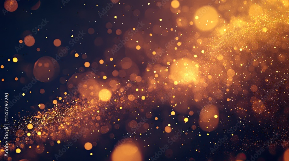 Poster abstract golden glitter particles background with soft bokeh effect