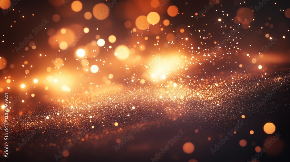 Poster elegant golden bokeh background with soft glowing lights and dust