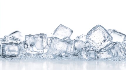 Obraz premium Pile of melting ice cubes on white background.