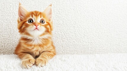 Adorable Orange Kitten Looking Up with Curious Expression